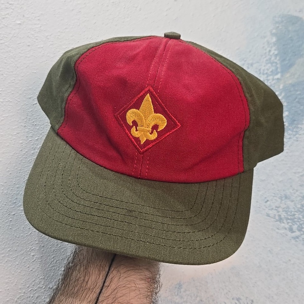 Boy Scouts BSA Baseball Cap S/M Red‎ Green Embroidered Fleur de Lis Snapback USA